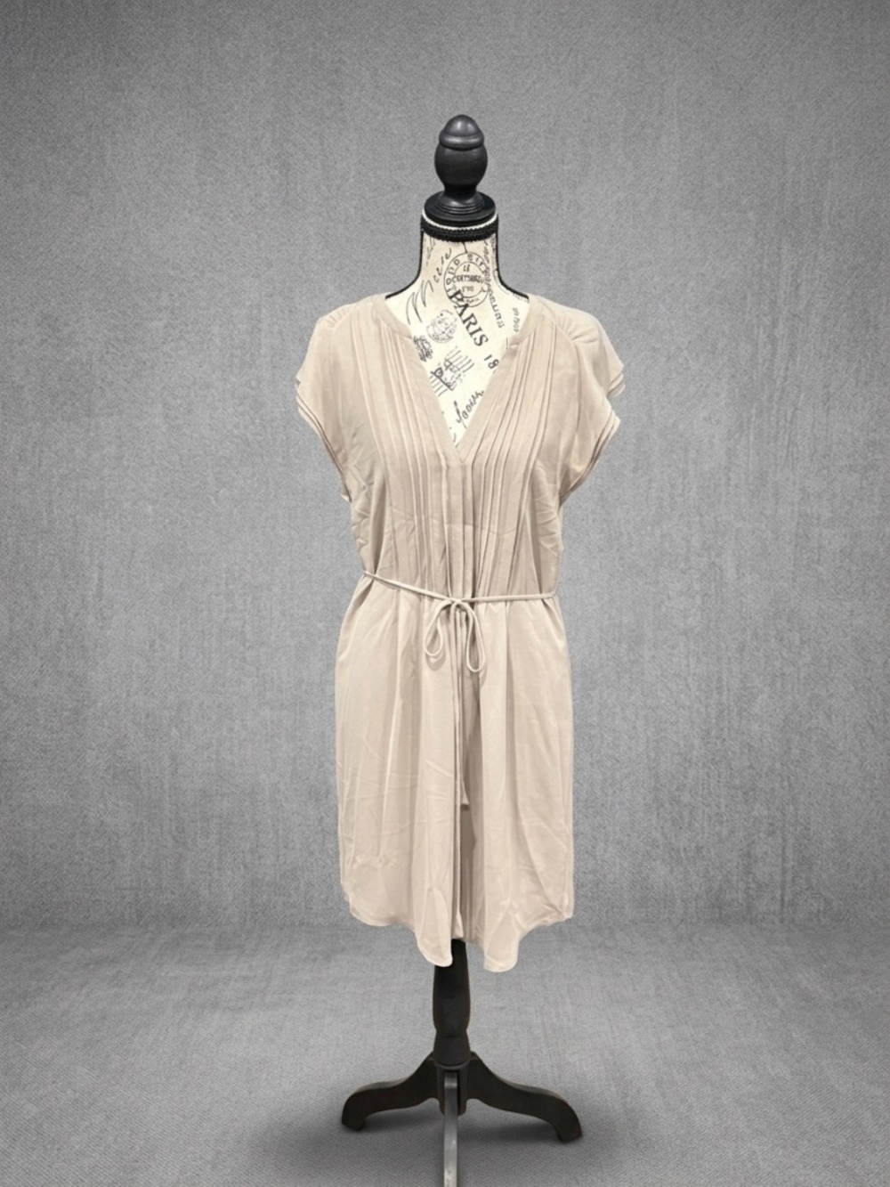 H&M Pleated Cap Sleeve Dress Beige US 6 EU 36 Boho Office Neutral Minimalist